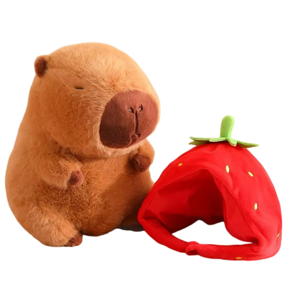 Cute Capybara Plush Toy with Turtle Bag & Strawberry Cap