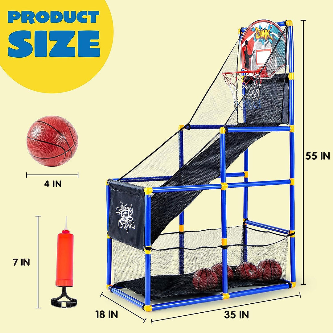 Arcade Basketball Game Set with 4 Balls and Hoop for Kids 3 to 12 Years Old