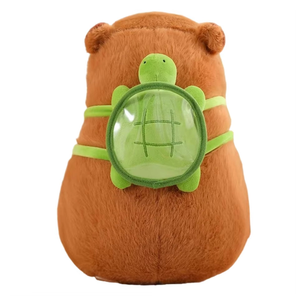 Cute Capybara Plush Toy with Turtle Bag & Strawberry Cap