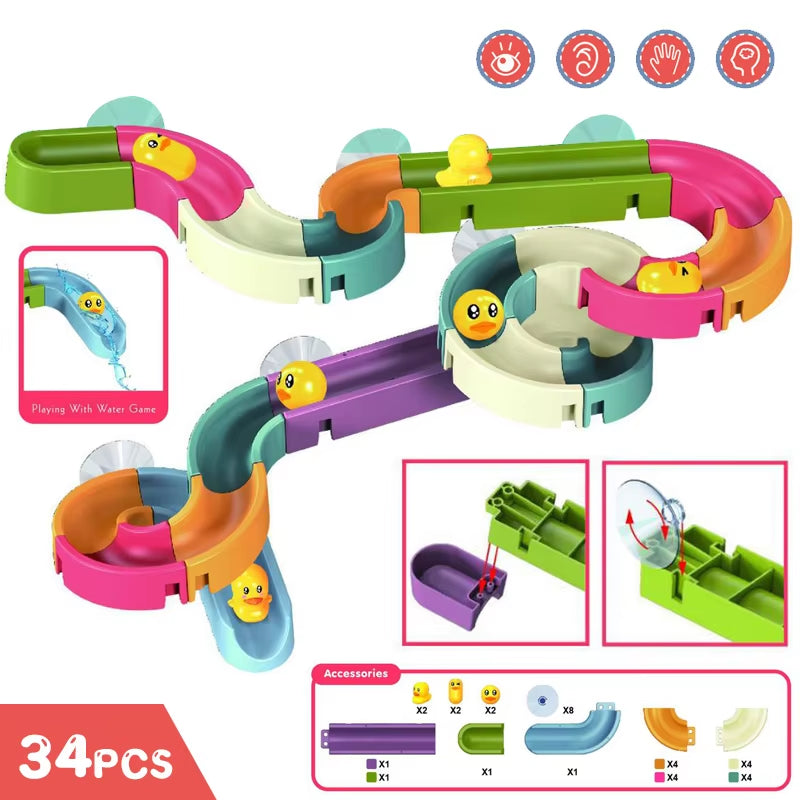 Baby Bath Toy Wall Slide Tracks, Wind-Up Duck Water Toy