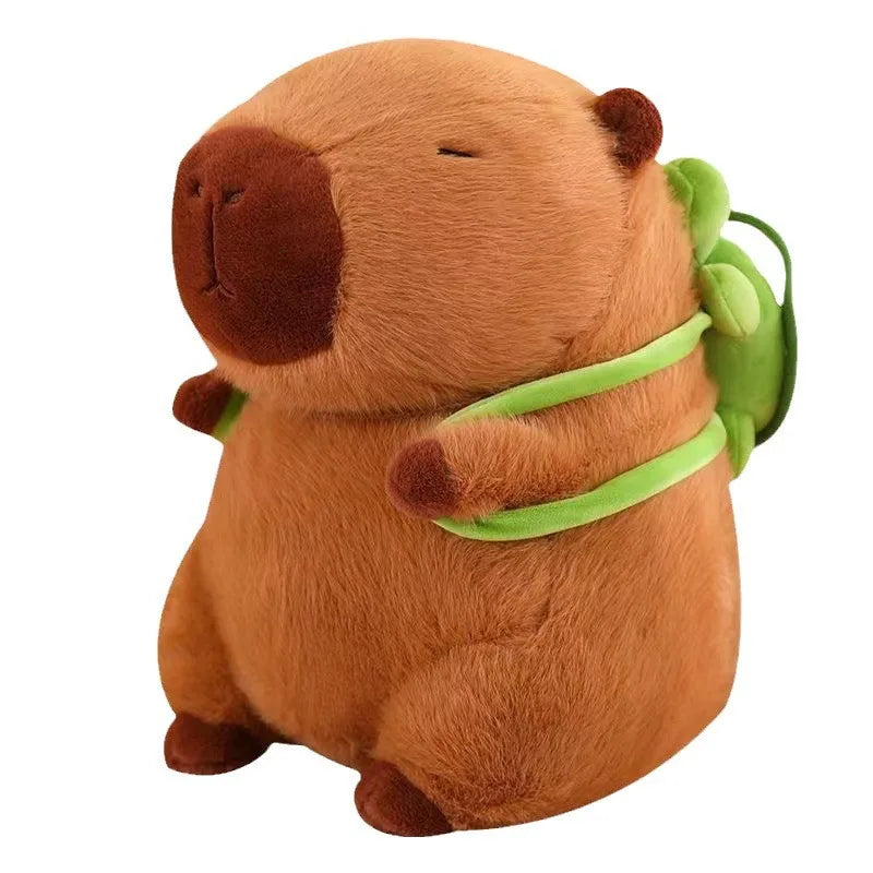 Cute Capybara Plush Toy with Turtle Bag & Strawberry Cap