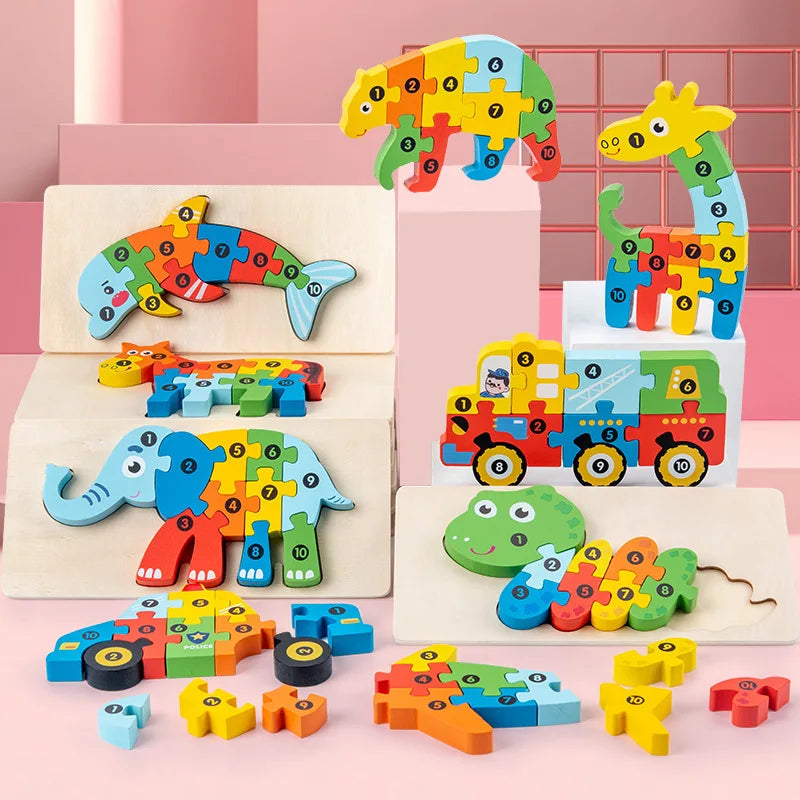 3D Montessori Wooden Dinosaur Puzzle Colorful Educational Toy